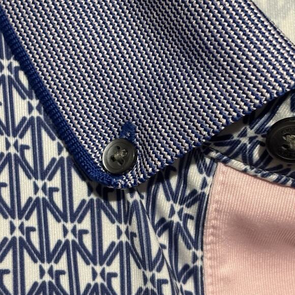 Greyson Polo Shirt Mens Large Blue Geometric AOP Golf Performance Short Sleeve - Picture 5 of 13